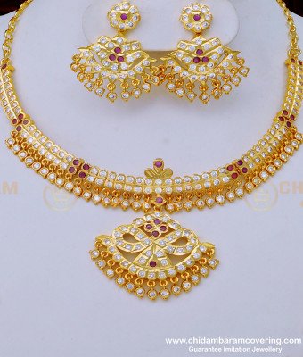 NLC1028 - Latest Impon Attigai Necklace Design with Earrings One Gram Gold Jewellery