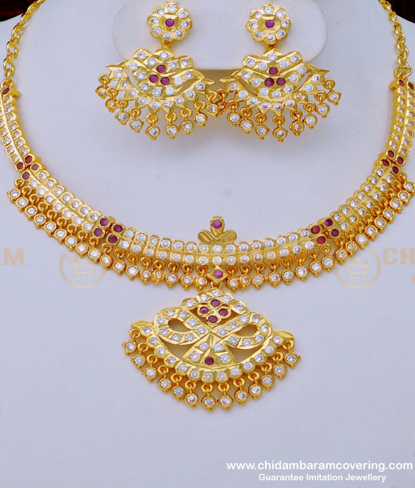 NLC1028 - Latest Impon Attigai Necklace Design with Earrings One Gram Gold Jewellery
