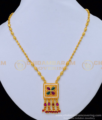 NLC1030 - Elegant Simple Necklace Crystal Beads and Kamp Stone Short Mala Online