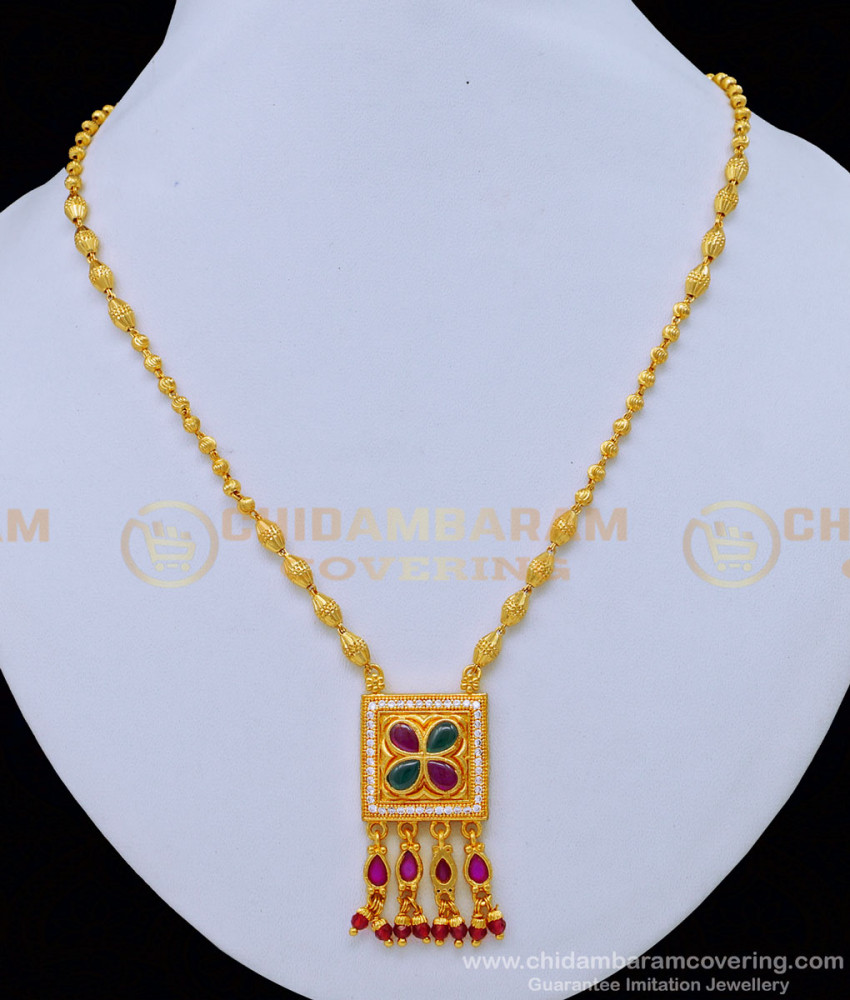 NLC1030 - Elegant Simple Necklace Crystal Beads and Kamp Stone Short Mala Online