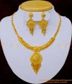NLC1031 - Forming Gold Plain Necklace Design with Earrings One Gold Plated Jewellery
