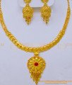 NLC1032 - Gold Design Ruby Stone Forming Gold Earrings with Necklace Set Imitation Jewellery