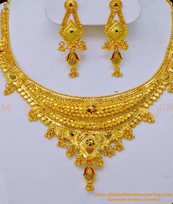 NLC1037 - Real Gold Design First Quality Forming Gold Enamel Necklace Set for Wedding