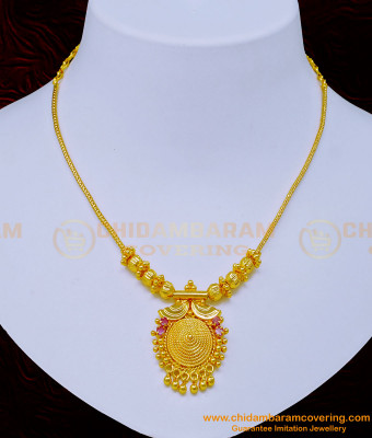 NLC1038 - One Gram Gold Plated Ruby Stone Simple Necklace Design for Ladies