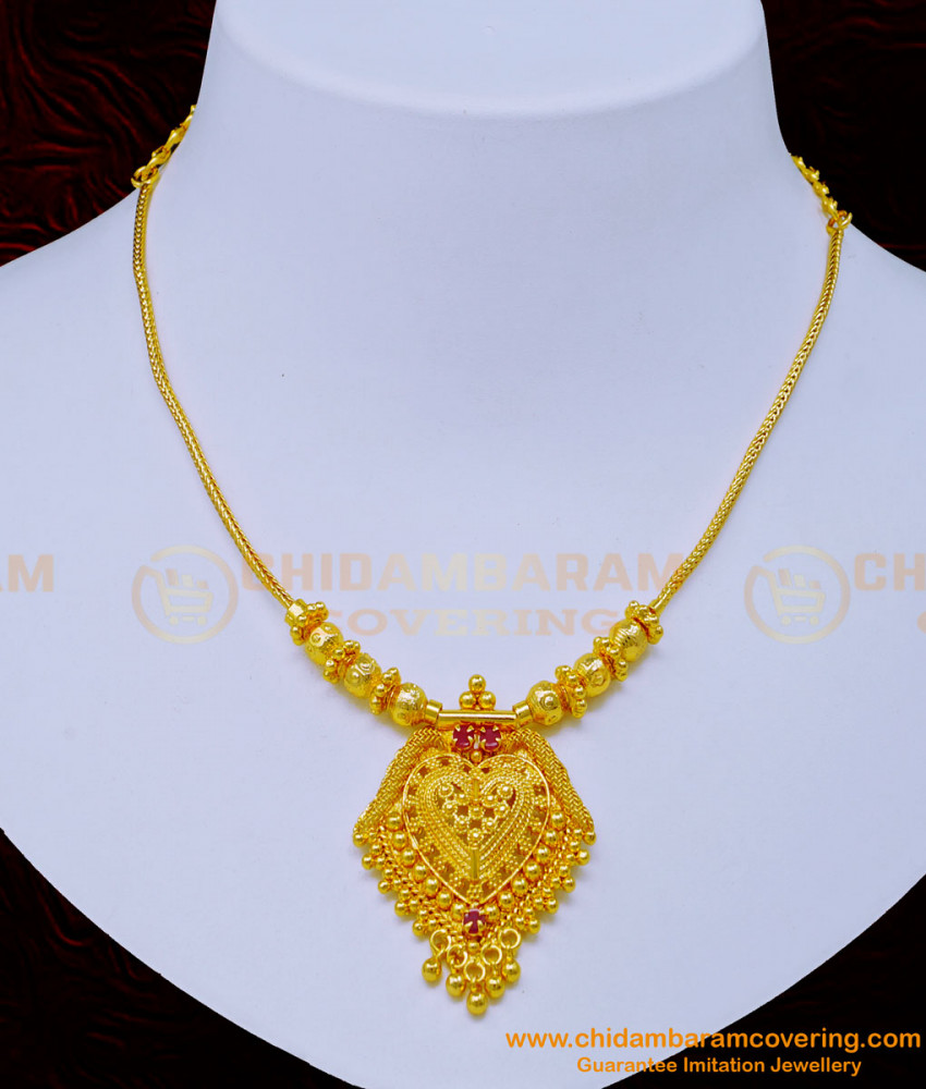 NLC1041 - Attractive Ruby Stone One Gram Gold Simple Necklace Design for Women 