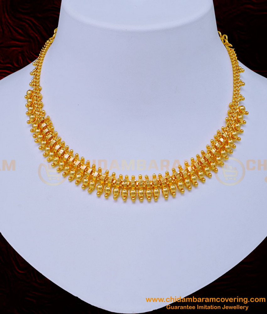 NLC1045 - Latest Simple Gold Design Plain Bridal Wear Necklace Design Buy Online