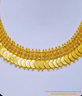 NLC1048 - Traditional Gold Lakshmi Kasu Mala Necklace Design One Gram Gold Jewellery Online