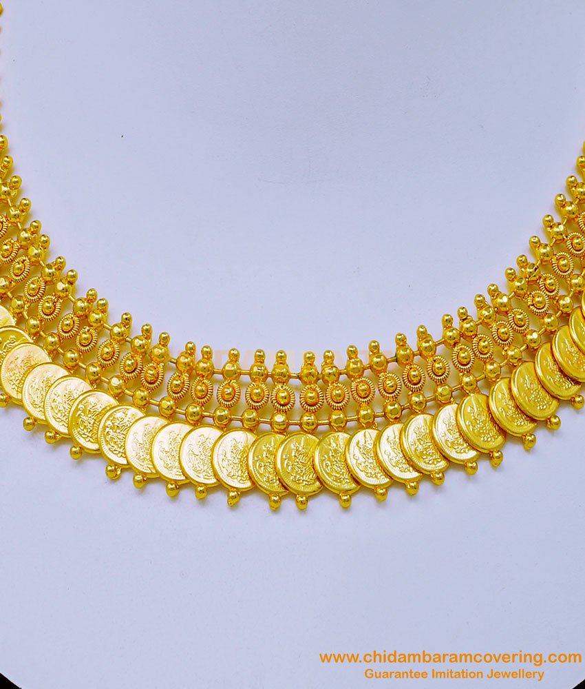 NLC1048 - Traditional Gold Lakshmi Kasu Mala Necklace Design One Gram Gold Jewellery Online
