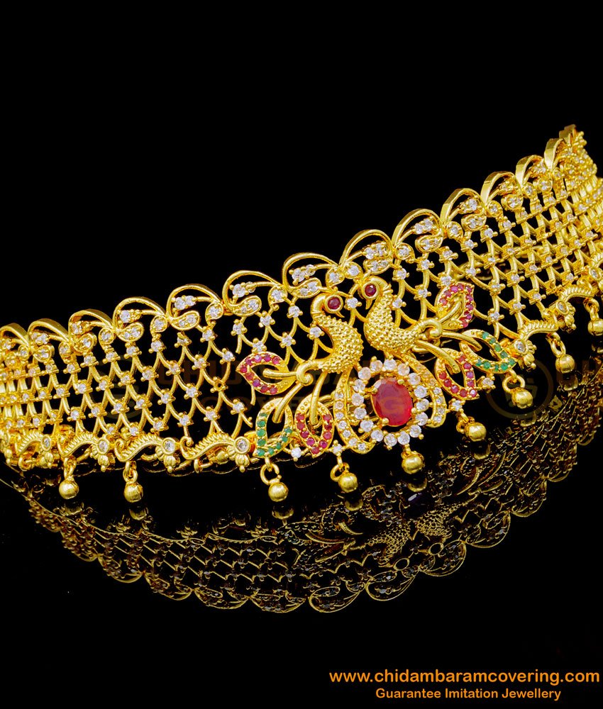 NLC1051 - 1 Gram Gold Bridal Wear American Diamond Stone Choker Necklace Set