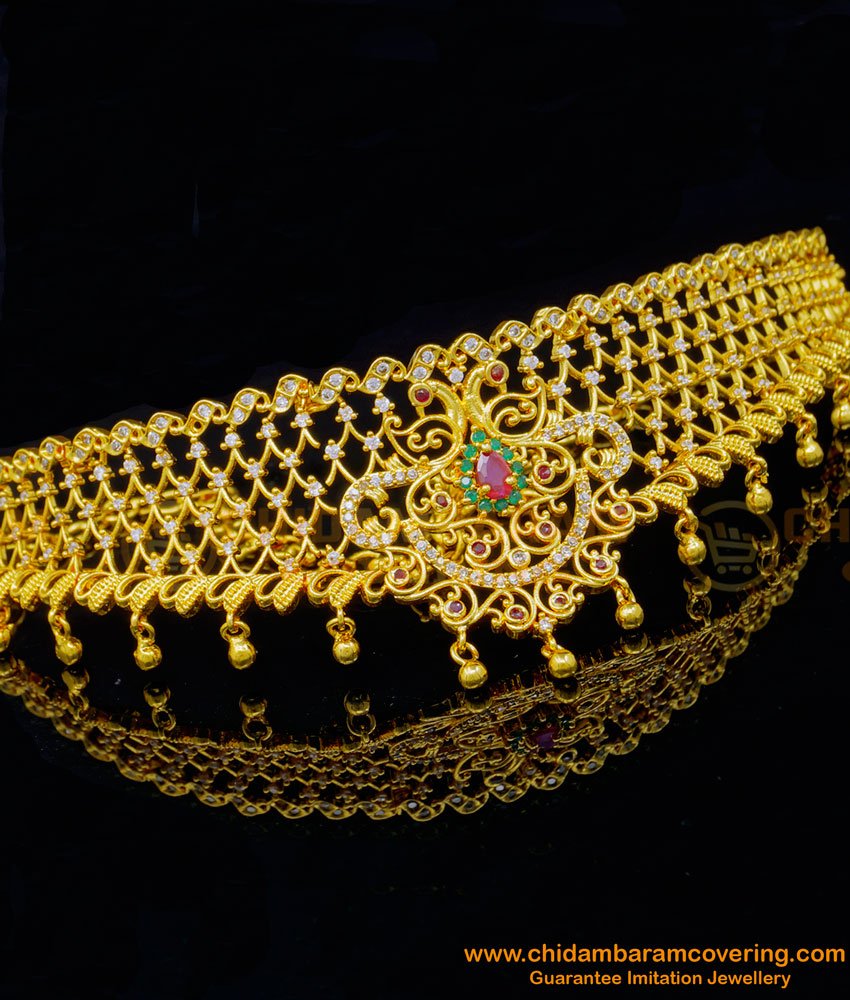 NLC1052 - Wedding Choker Necklace Set Peacock Design Ad Stone Necklace with Jhumkas Online