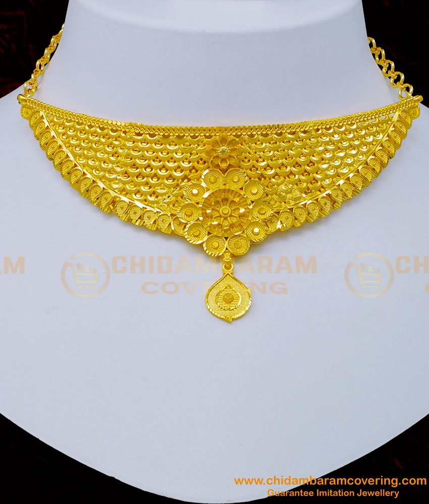 Nlc1053 - Real Gold Design Simple Bridal Wear Forming Gold Choker Necklace Set Online