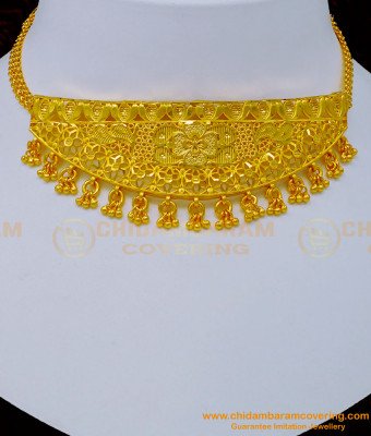 Nlc1054 - Beautiful Bridal Wear Light Weight Gold Forming Mini Choker Necklace Set Online