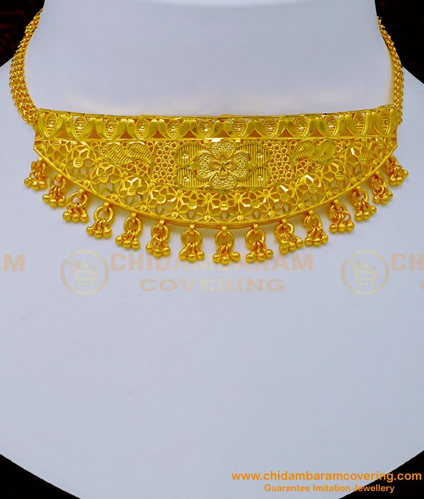 Nlc1054 - Beautiful Bridal Wear Light Weight Gold Forming Mini Choker Necklace Set Online