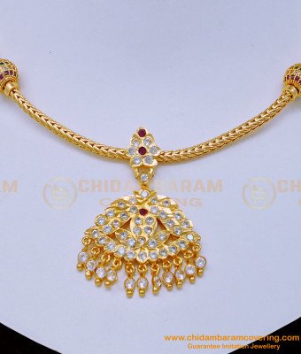 NLC1060 - South Indian Impon Jewellery White and Ruby Stone Attigai Necklace Buy Online 
