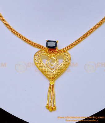 NLC1070 - Simple Party Wear 1 Gram Gold Simple Black Stone Necklace Design Online