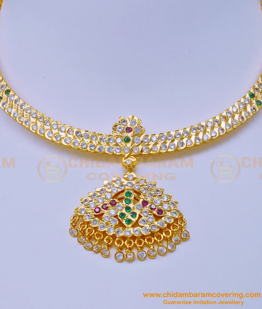 NLC1074 - Traditional Gold Design Impon Stone Attigai South Indian impon Jewellery