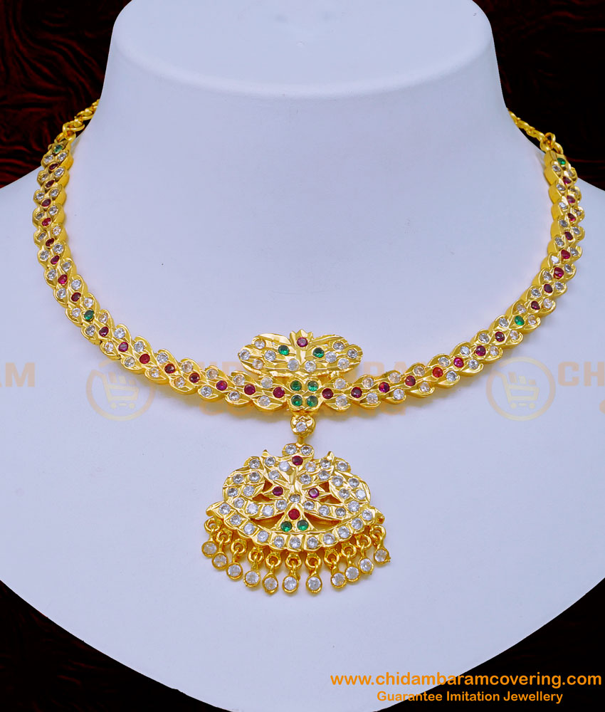 NLC1075 - Attractive Bridal Wear Impon Multi Stone Attigai Necklace for Women  