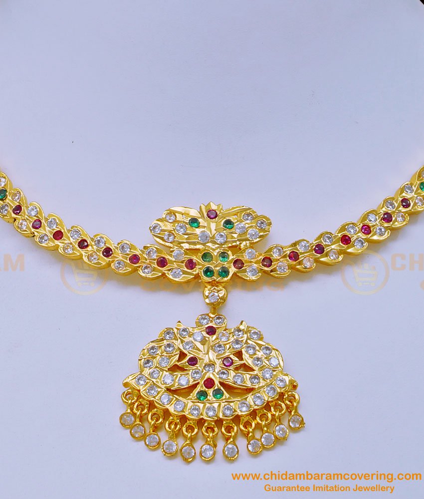 NLC1075 - Attractive Bridal Wear Impon Multi Stone Attigai Necklace for Women  