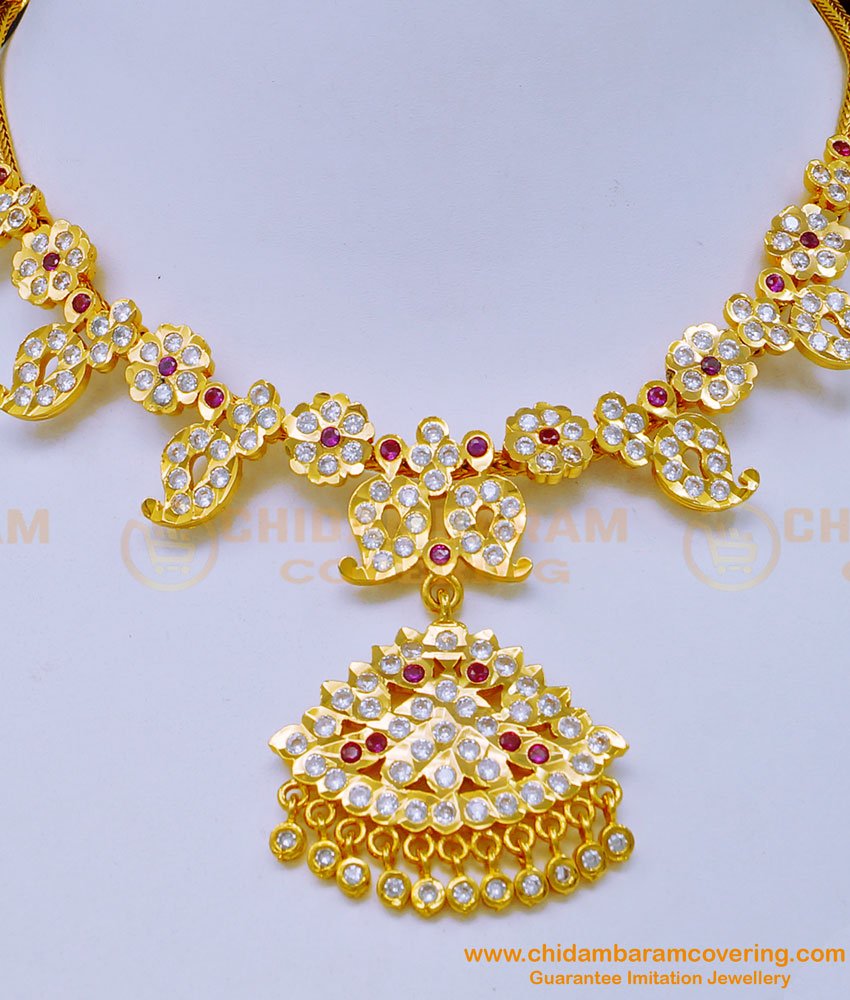 NLC1077 - New Model Bridal Wear Mango with Flower Design Five Metal Stone Attigai Design 