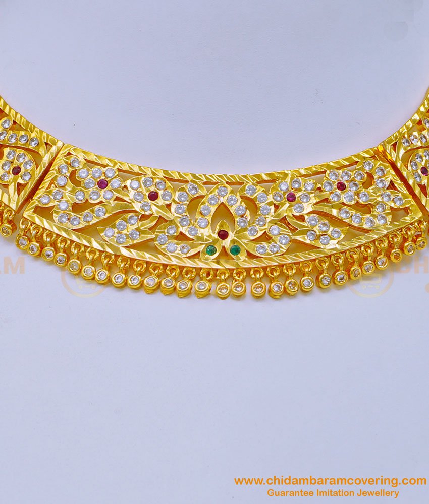 NLC1079 - Beautiful Real Gold Design Bridal Wear Impon Choker Necklace Buy Online