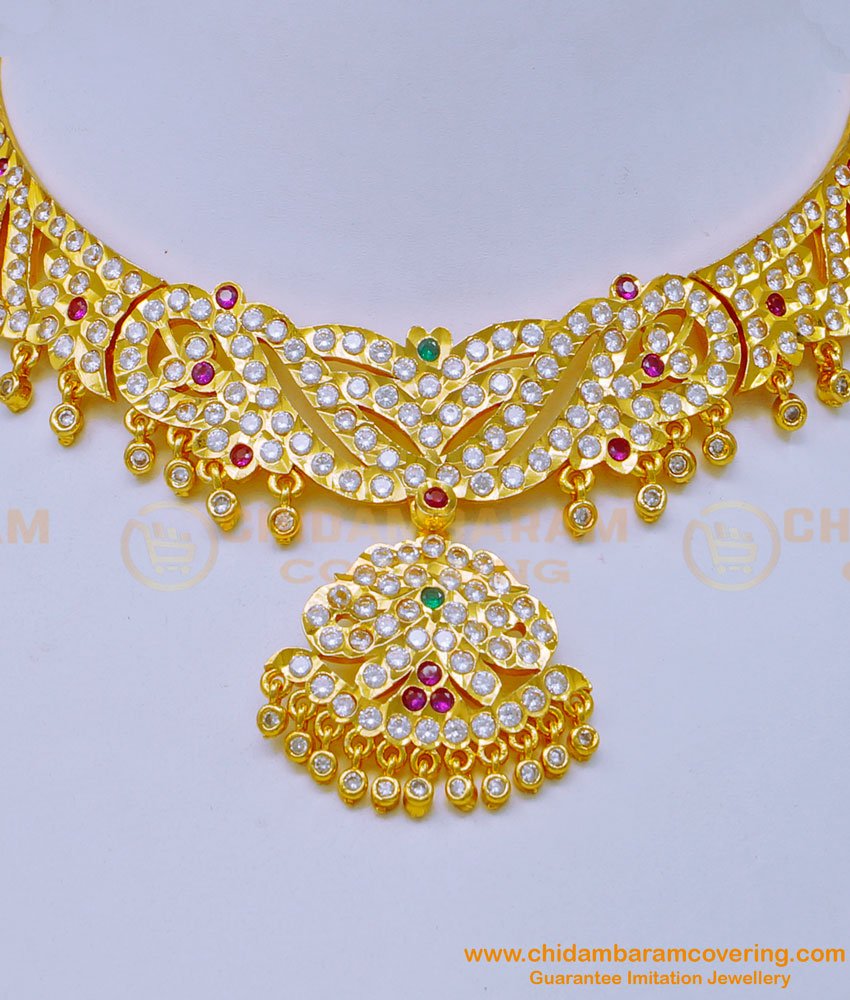 NLC1080 - Traditional South Indian Impon Jewellery Gold Plated Bridal Stone Attigai for Wedding  