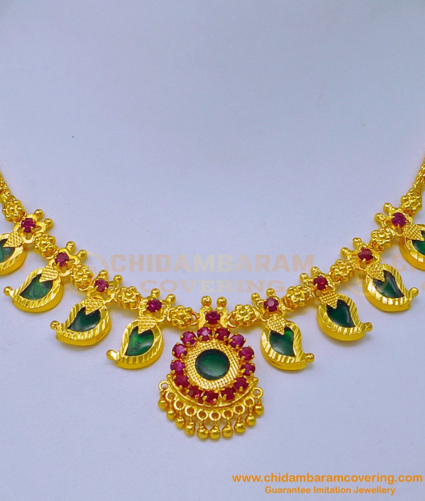 NLC1090 - Kerala Traditional Jewellery Green Palakka Mango Mala Necklace Design Online