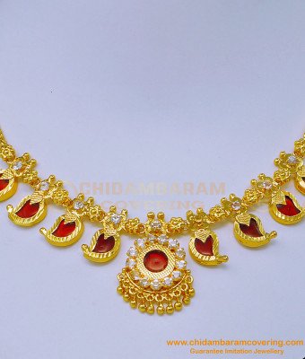NLC1091 - Traditional Kerala Jewellery Gold Plated Red Palakka Necklace Gold Design