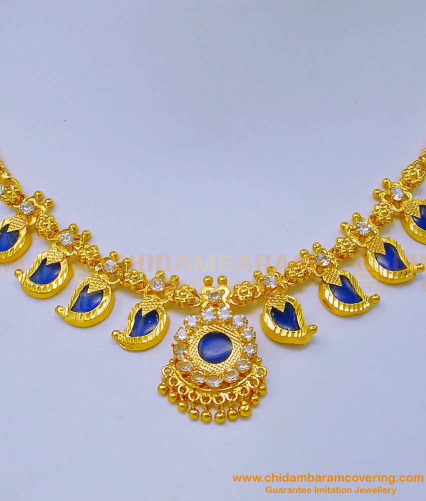 NLC1092 - Gold Plated Blue Mango Palakka Necklace Gold Design for Women 