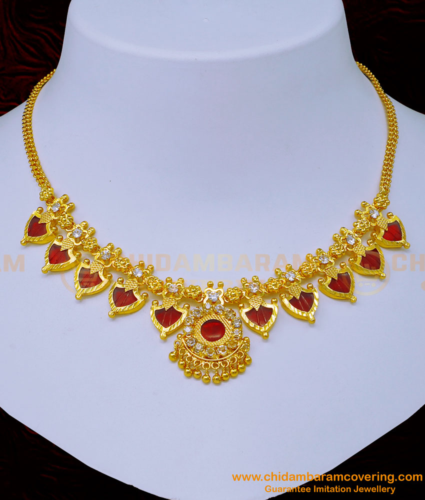 NLC1096 - One Gram Gold Red Palakka Mala Traditional Kerala Jewellery Buy Online 