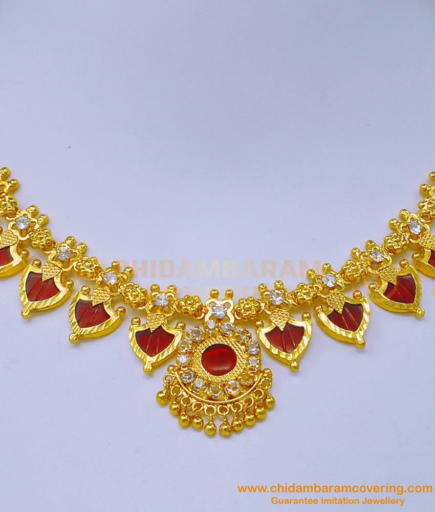 NLC1096 - One Gram Gold Red Palakka Mala Traditional Kerala Jewellery Buy Online 