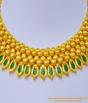 NLC1098 - Grand Look Full Green Nagapadam Mala Choker Necklace Kerala Jewellery for Wedding 