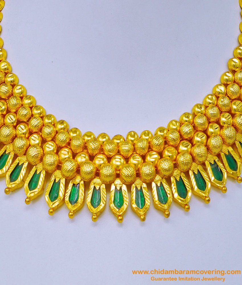 NLC1098 - Grand Look Full Green Nagapadam Mala Choker Necklace Kerala Jewellery for Wedding 
