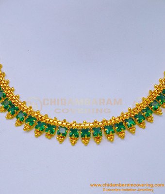 NLC1100 - One Gram Gold Simple Ad Stone Emerald Necklace Design for Women 