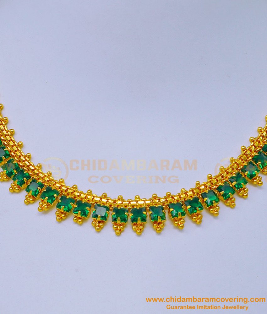 NLC1100 - One Gram Gold Simple Ad Stone Emerald Necklace Design for Women 