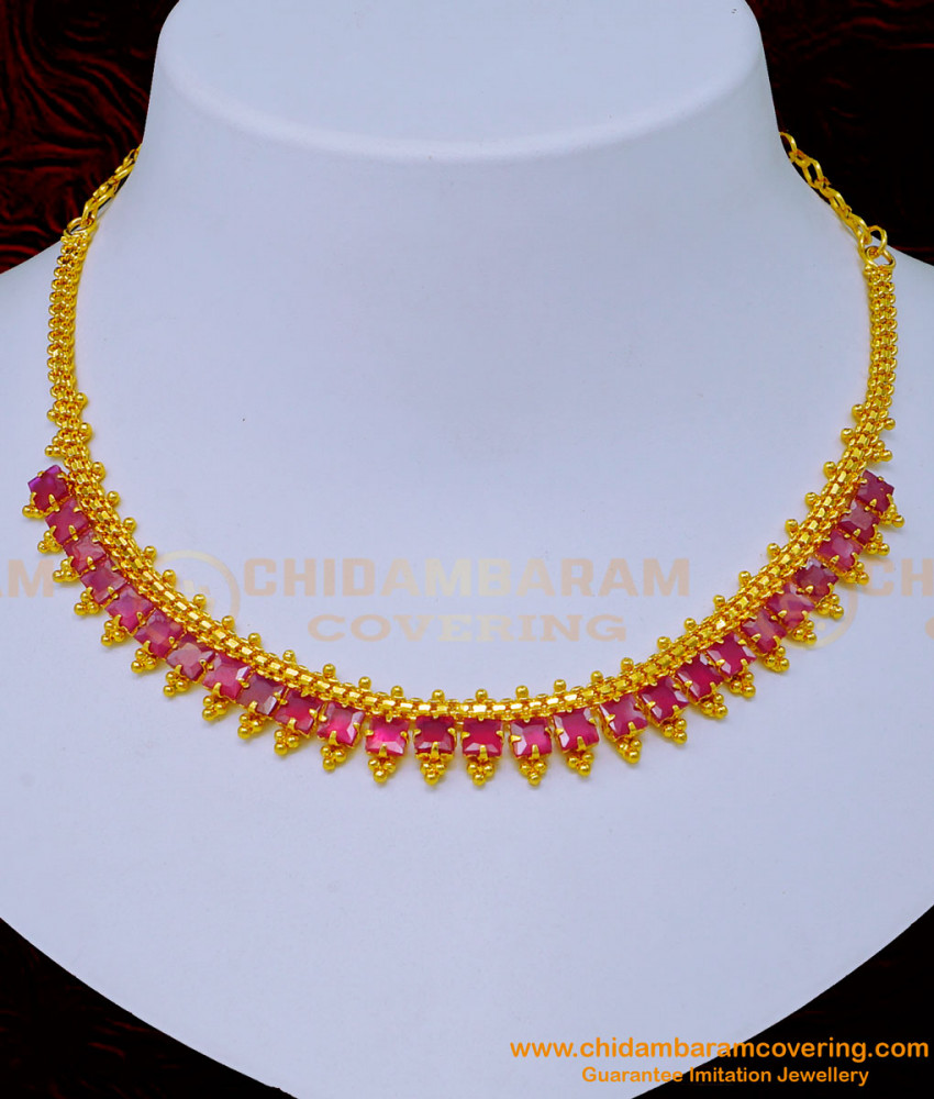 NLC1101 - Elegant Party Wear First Quality 1 Gram Gold Ruby Necklace Design for Ladies 