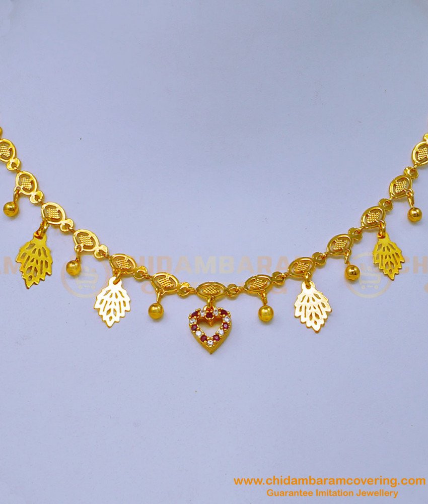 NLC1103 - Unique I Gram Gold Light Weight Simple Western Necklace Gold Design for Girls