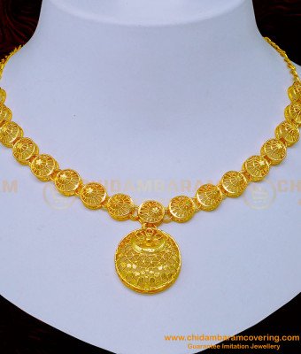 NLC1104 - One Gram Gold Light Weight Dubai Gold Necklace Design with Earrings Online