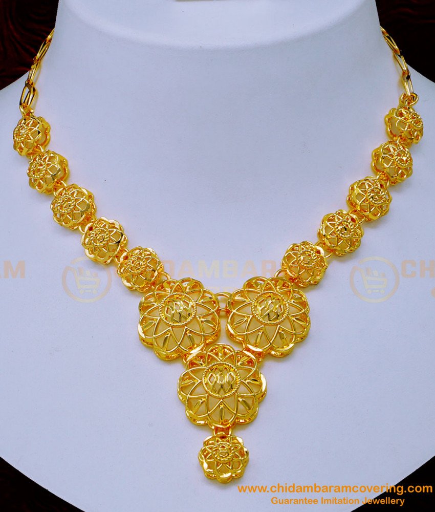 NLC1105 - Latest Light Weight Flower Design Dubai Necklace with Earrings for Women 