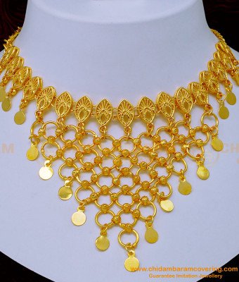 NLC1106 - Latest Gold Design Dubai Jewellery Bridal Wear Choker Necklace with Earrings Set