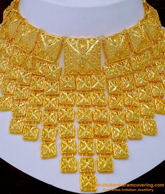 Nlc1108 - Beautiful Dubai Jewellery 1 gram Gold Bridal Wear Dubai Gold Choker Necklace Set 