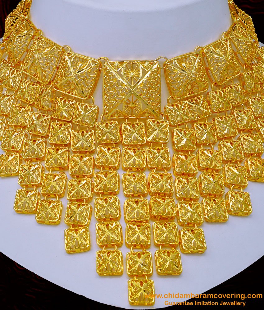 Nlc1108 - Beautiful Dubai Jewellery 1 gram Gold Bridal Wear Dubai Gold Choker Necklace Set 