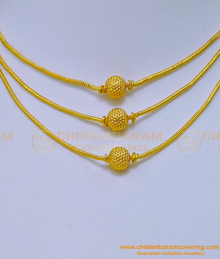 NLC1112 - One Gram Gold Simple Light Weight 3 Layer Necklace Design for Girls 