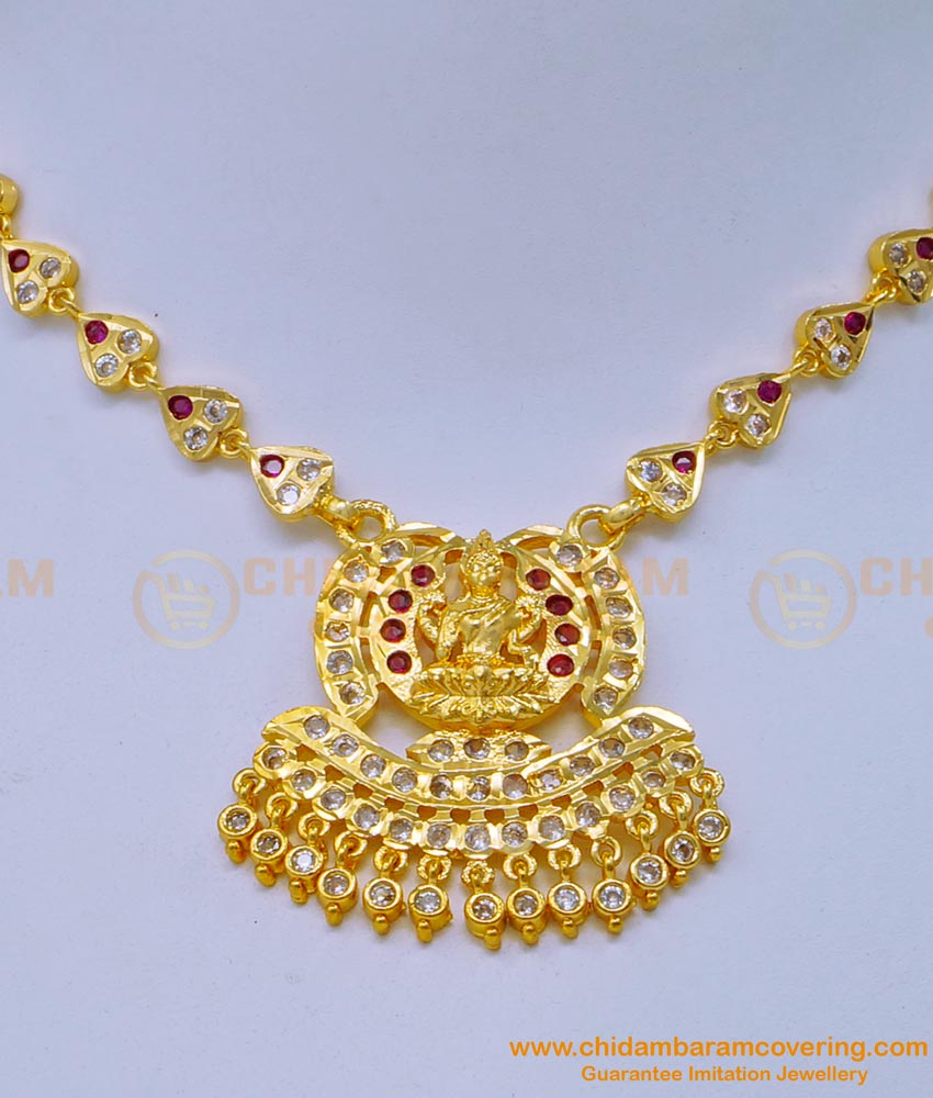 NLC1117 - New Model White and Ruby Stone Lakshmi Dollar Impon Attigai Five Metal Jewelry