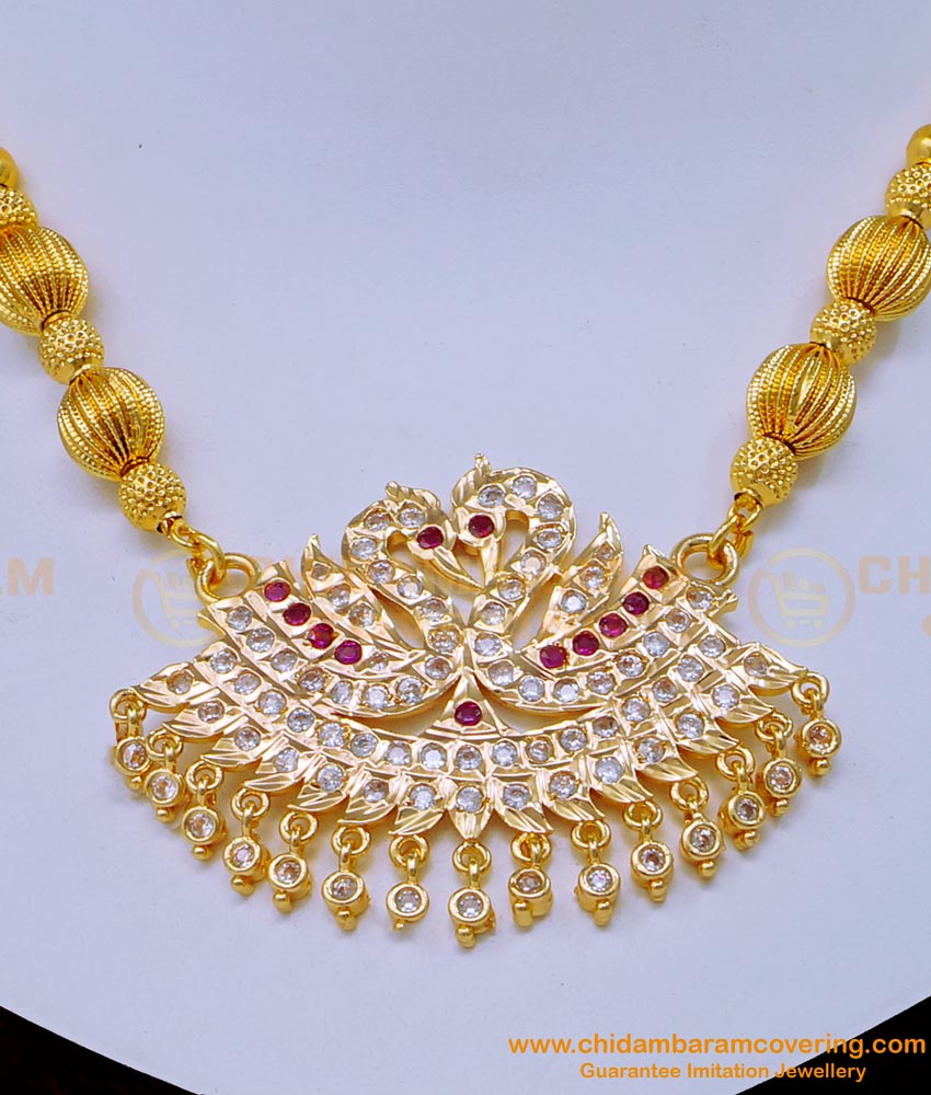 NLC1119 - Latest Impon Swan Dollar with Gold Gundu Mala Five Metal Attigai Necklace Online