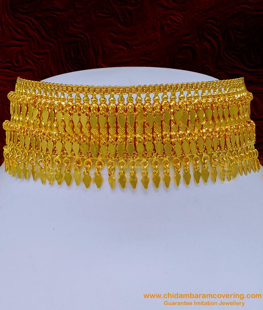 NLC1121 - Real Gold Design Elakkathali Choker Necklace Kerala Bridal Jewelry Online
