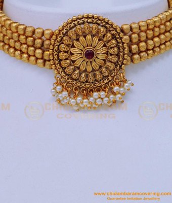 NLC1122 - Trendy Simple Antique Choker Necklace Set Indian Imitation Jewellery 