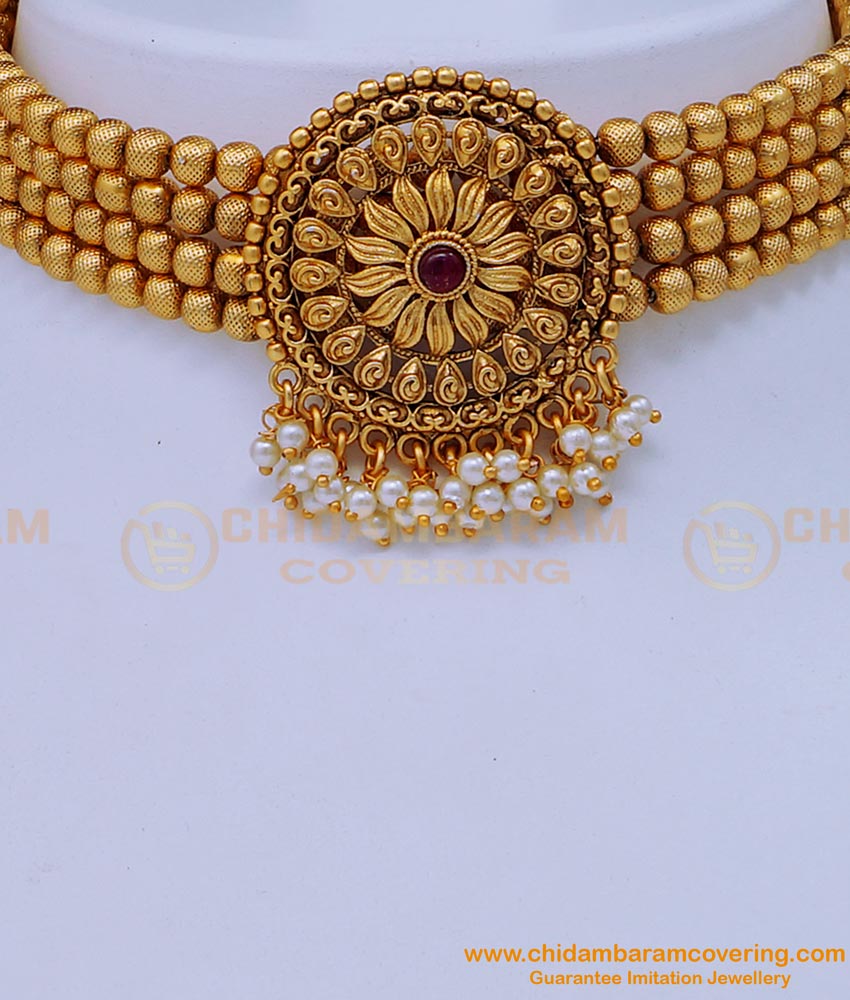 NLC1122 - Trendy Simple Antique Choker Necklace Set Indian Imitation Jewellery 