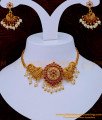 NLC1123 - Attractive Ruby Kemp Stone Peacock Design Short Antique Choker Necklace Set