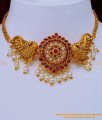 NLC1123 - Attractive Ruby Kemp Stone Peacock Design Short Antique Choker Necklace Set