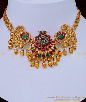 NLC1124 - Beautiful Mango Design with Kemp Short Antique Choker Necklace with Earrings 
